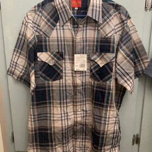 Men's Western Pearl Snap Blue Plaid Shirt
